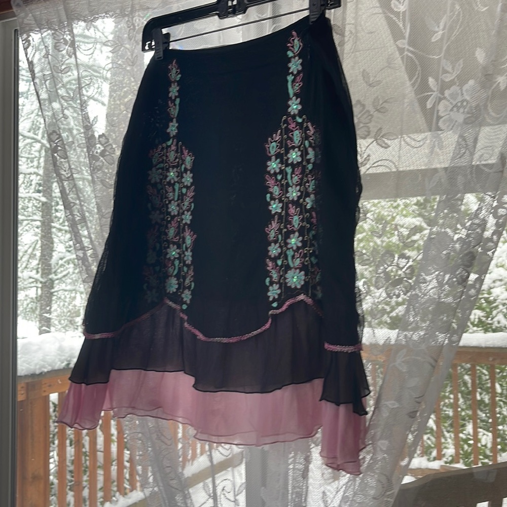 Pink, Black Odille skirt from Anthropologie